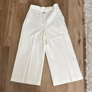 NWT ZARA White Wide-Leg Trousers